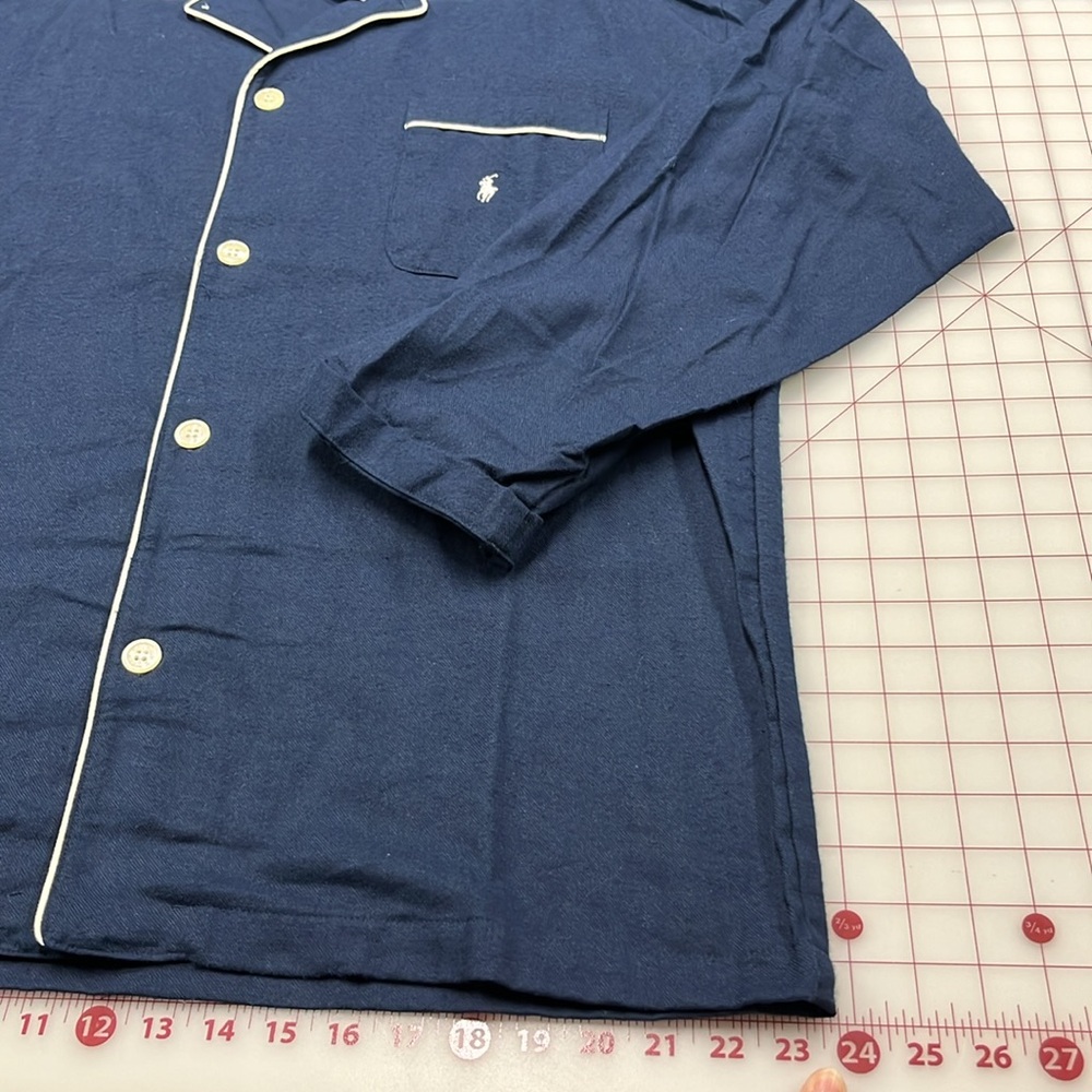 RALPH LAUREN NWT Men's Long SLV 1 Pocket Navy/White Trim Cotton Pajama Top SZ L - Picture 4 of 16